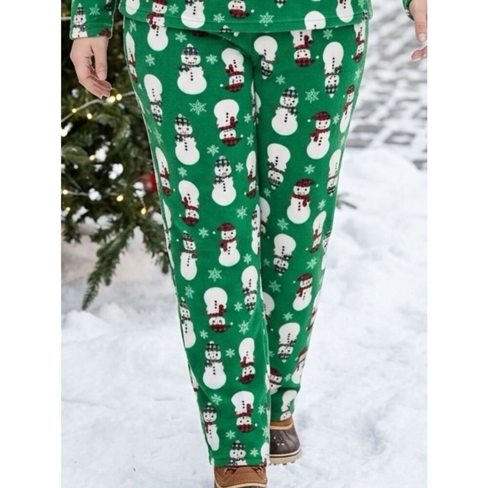 NWT Just Love Plus Size Fleece Lounge Pajama Pants Green Snowman Christmas - 2XL